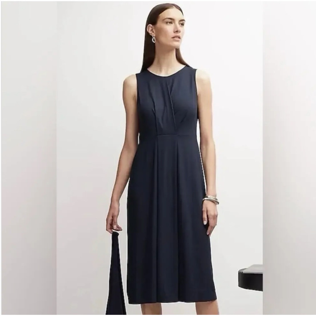 J. Jill Wearever Navy Blue Surplice Faux Wrap Sleeveless Midi Dress Xl Jersey